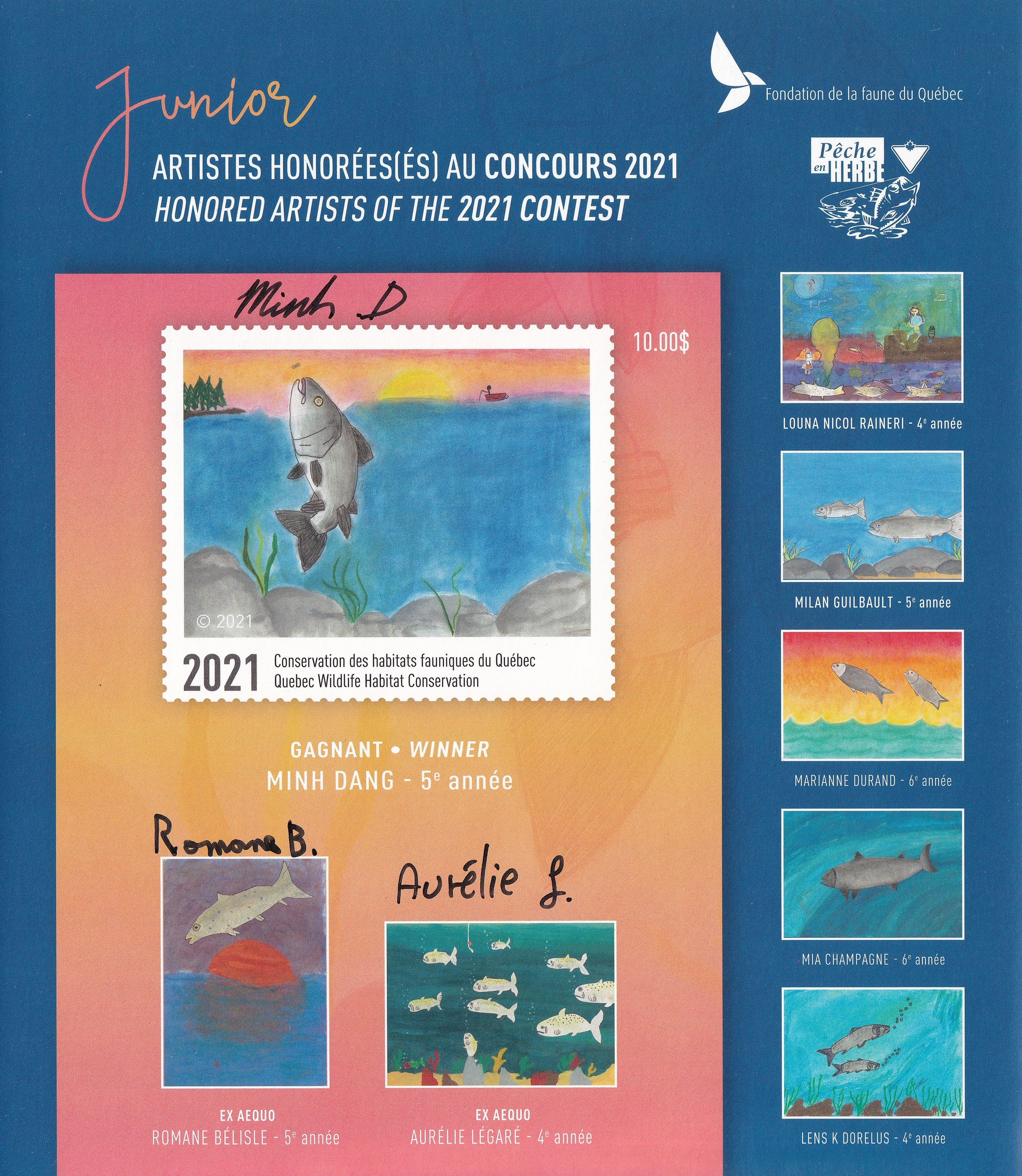 COLLECTION COMPLÈTE de Feuillets Souvenir Artistes Honorés (es) JUNIOR  FFQ  2021-2026